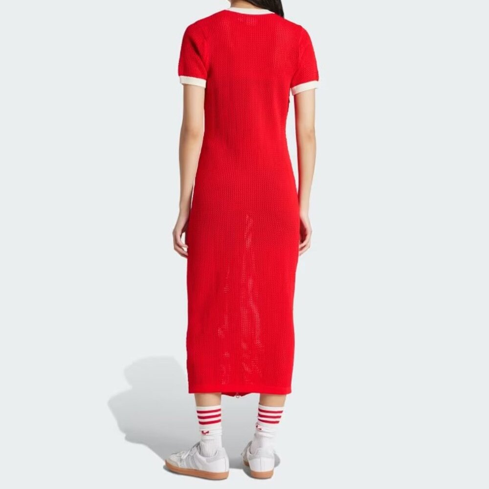 adidas Originals Premium Crochet Dress Red - Picture 3 of 5